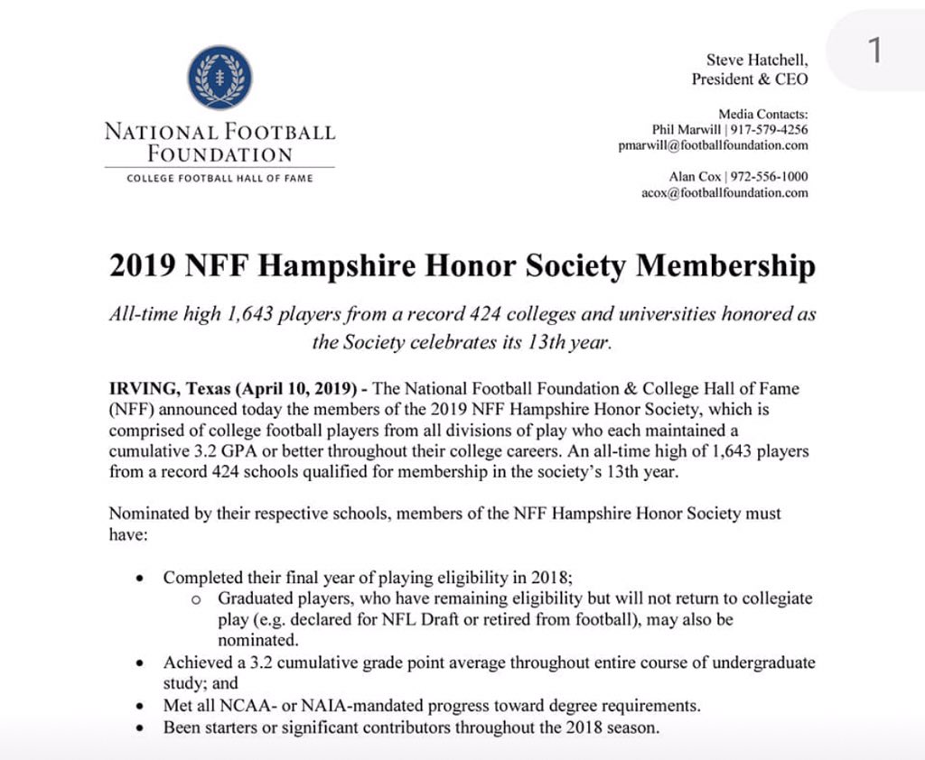 MikeRebello1's tweet photo. Congratulations #MattMitchell graduate of @StoningtonSport making 2019 #NFF honor society membership and college football #HOF and rumor has it that he’s entering this years #nfldraftclass https://t.co/OmejCGvQ3o