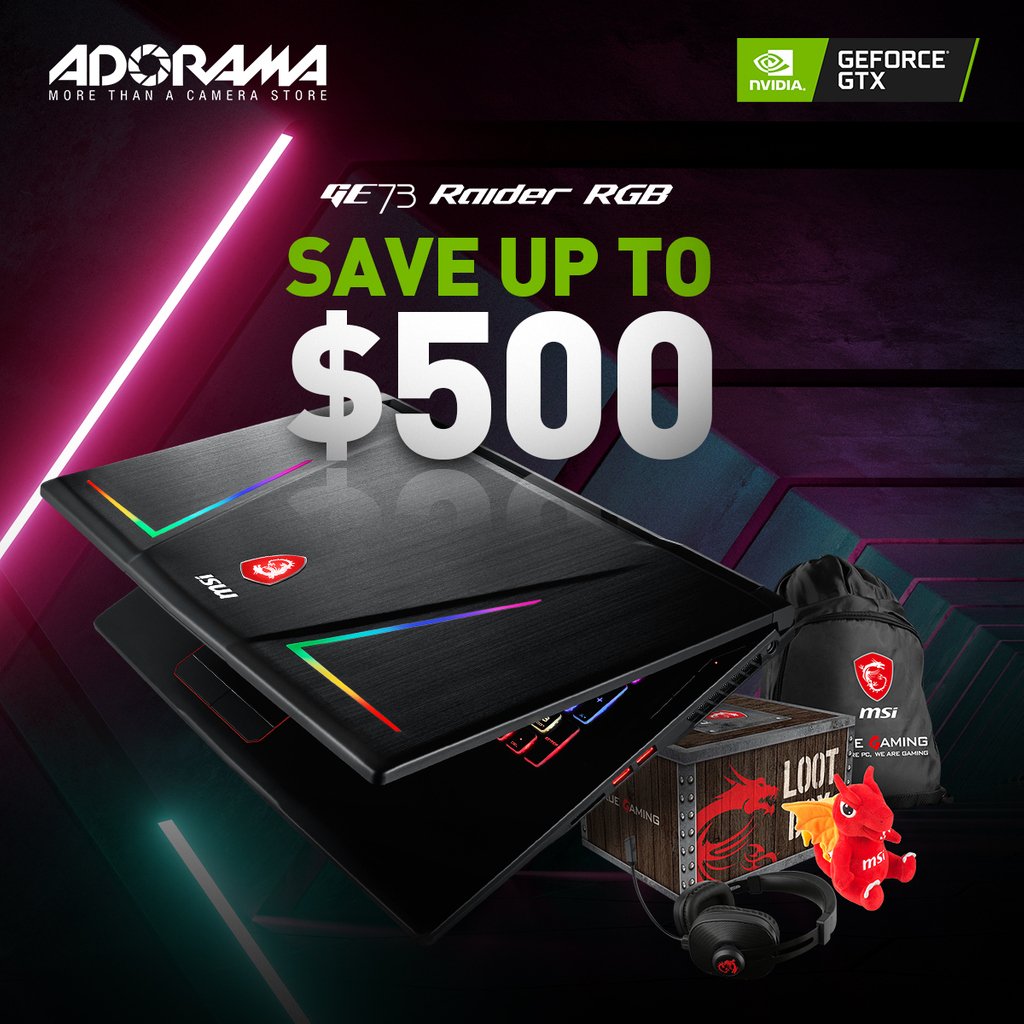 msiUSA's tweet photo. Save up to $500 on a GE73 RAIDER RGB and receive a bunch of MSI swag from @Adorama! Offer ends 4/15 or while supplies last!
https://t.co/uyFhjhZGb5
#GE73 #RaiderRGB #NVIDIAGeForce #GTX #MSIGaming #TrueGaming https://t.co/TmkJUn5SEb