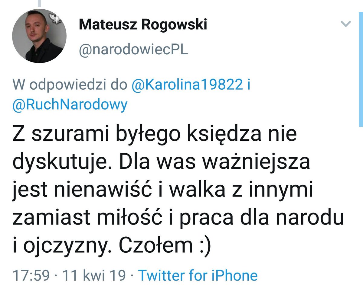 jacekmiedlar's tweet photo. Zobaczcie jak przedstawiciel Ruchu Narodowego traktuje żelazny elektorat. Czy na tym polega walka o dobry wynik? Panowie @RobertWinnicki i @krzysztofbosak kiedy pojmiecie, że z takimi działaczami zawsze będziecie poniżej 3%?A plując na moich Czytelników ściągacie na siebie hańbę! https://t.co/J12yeT8Sgw