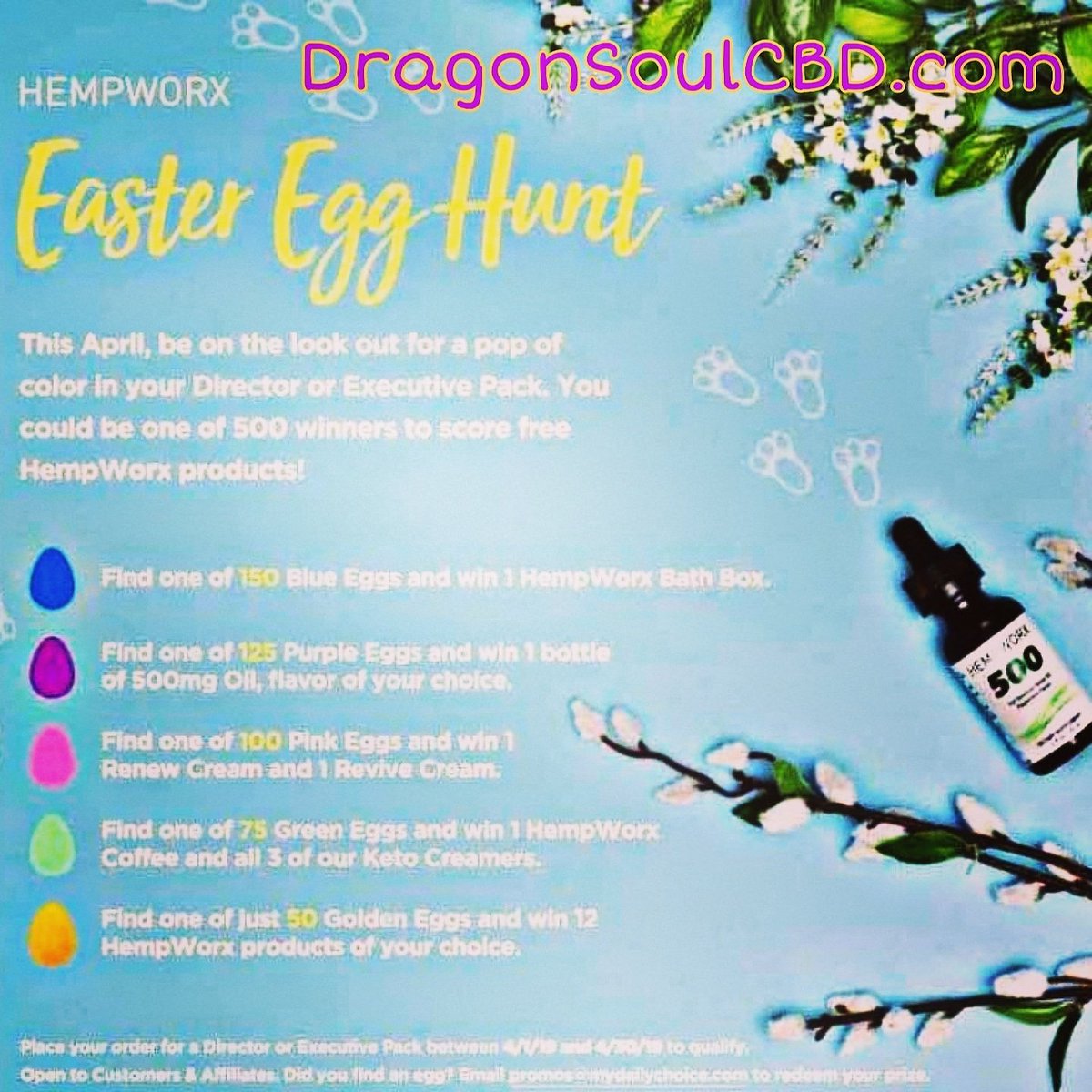 Hop, hop, hop with CBD oil drop, drop, drops! 🐇🐇🌿💦

Save your hunting energy for Easter eggs because your health solution is here! 🌿💦

Ask me what all CBD can do for you!

This month only you may get a bright surprise in your director/executive pack order! 🥚🐣