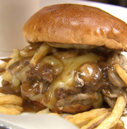 burgermoovment's tweet photo. We heard that it is National Poutine Day in Canada. Well, MOOV on in to represent, eh! Our Poutine Burger has Cheddar Cheese Curds, Fries, Sauteed Mushrooms, Rich Gravy, Scallion Aioli on Brioche. Beauty.
#canadianpoutine #nationalpoutineday #poutine #poutineburger  #elmwoodpark https://t.co/r7DkNhEMPT