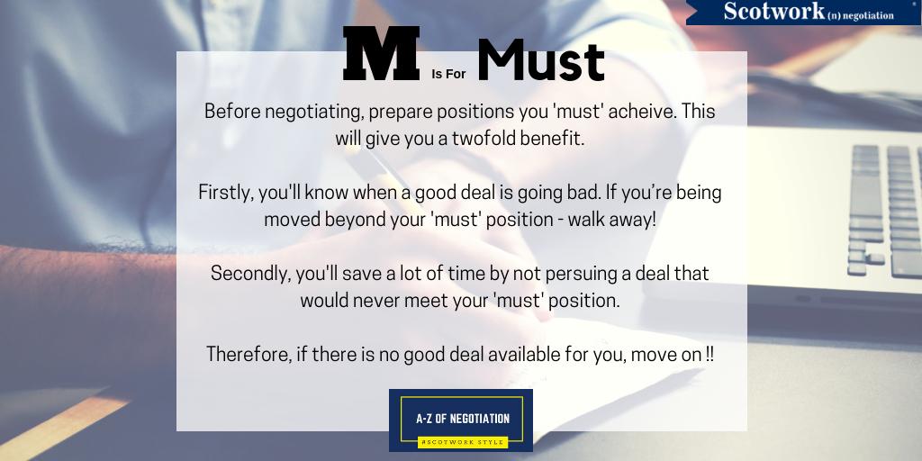 scotworkau's tweet photo. Before taking a seat at the negotiation table, make sure you know what you ‘must’ achieve or ‘must’ avoid! #ScotworkStyle #Must https://t.co/eByRLXM4aZ