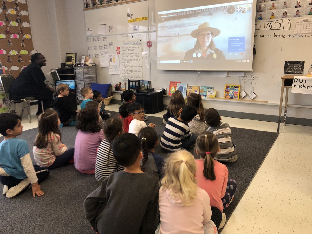 MissHennebury's tweet photo. What an incredible learning journey with our volcano inquiry leading me 20 to Skyping with a Park Ranger from @YellowstoneNPS ! We learned not only about its underground volcano but about all the animals and wildlife they have! #GandyDigital #GandyInclusion #GandyWellBeing https://t.co/BRLeeJ379s