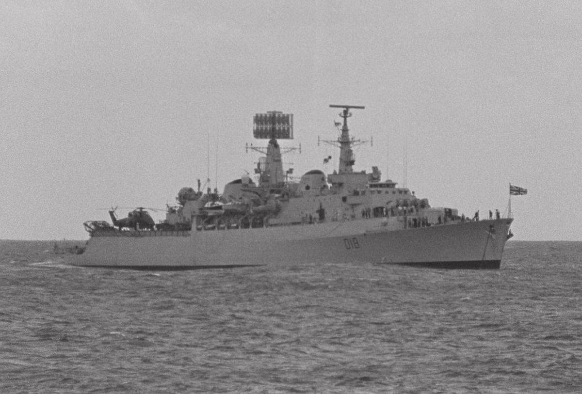 HMS Antrim leaves Ascension Island en route for South Georgia with M Company 42 Commando on board. Antrim was the flagship of Operation Paraquet, the mission to recapture South Georgia. More on that another day....