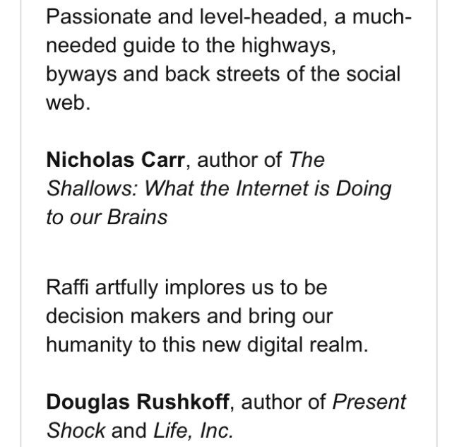 Raffi_RC's tweet image. #ThrowbackThursdays my 2013 book makes the case that a tech revolution sweeping the world must 1. be safe for users, 2. grow intelligence, and 3. be a model of sustainability. #lightwebdarkweb #infotech 
#socialmedia #edchat