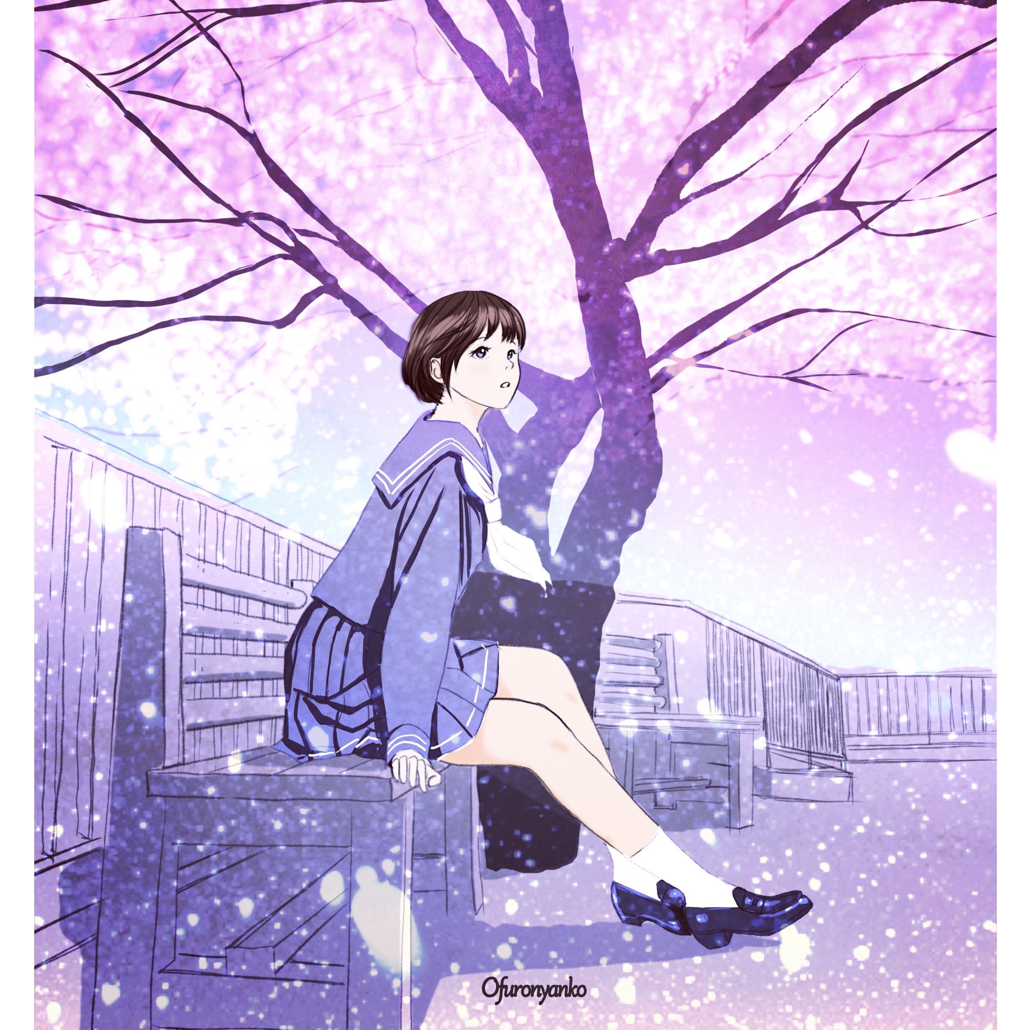 おふろにゃんこ Auf Twitter また来年会おうねって聞こえた気が Let S Meet Again Next Year 尾道 千光寺 Onomichi おふろにゃんこ おふろにゃんこイラスト おふろにゃんこ女の子 さくら 桜 Jk ベンチに座って 脚 Ilast Art Anime Kawaii