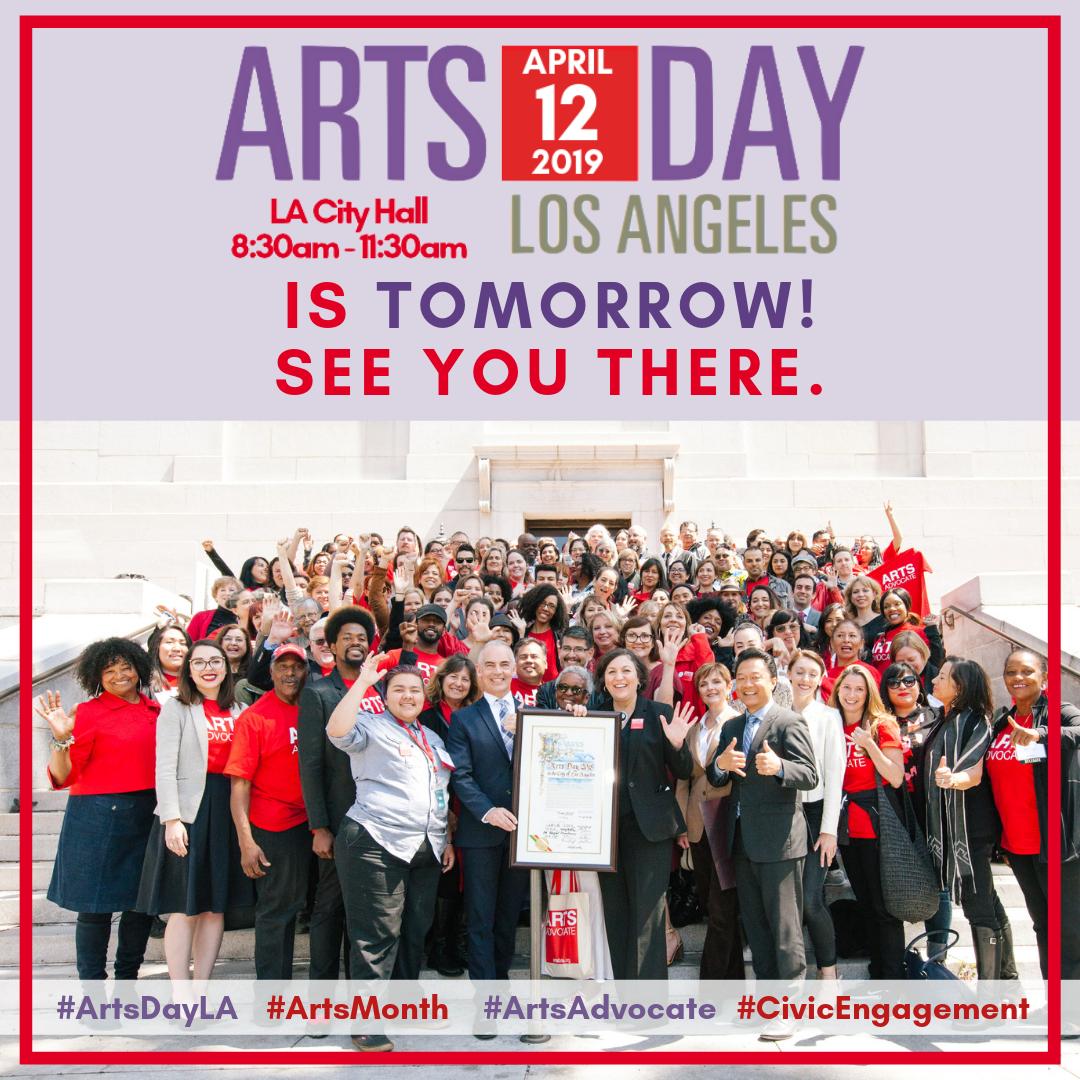 Join us at LA City Hall tomorrow morning as we advocate for the arts in front of LA City Council. Don't forget to wear red!
-
#ArtsDayLA #ArtsAdvocate #ArtsVote #ArtsMonth #ArtsForLA #CivicEngagement