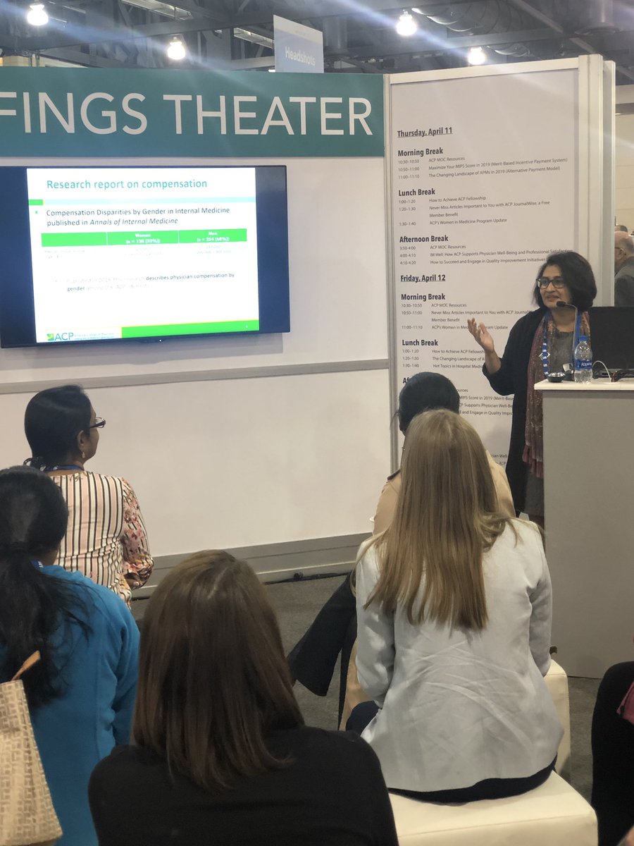 Averages show men’s median income in medicine is $50,000 more than women. Gender equity still a real issue in #im2019 . #womeninmedicine <a href="/ACPinternists/">ACP</a>