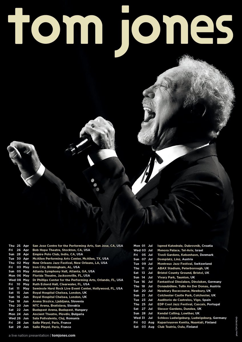 RealSirTomJones's tweet photo. What’s next? Tour! 🎙⁣
⁣
Here are all my 2019 shows... ⁣
(You may need to zoom in to the poster to see all the dates🧐) ⁣

⁣Looking forward to getting back on stage and performing across the US, UK and Europe for you all. ⁣
🇺🇸🇪🇺🇬🇧⁣
🎟- https://t.co/5IGuWByAVn  https://t.co/aE85PVqbHB