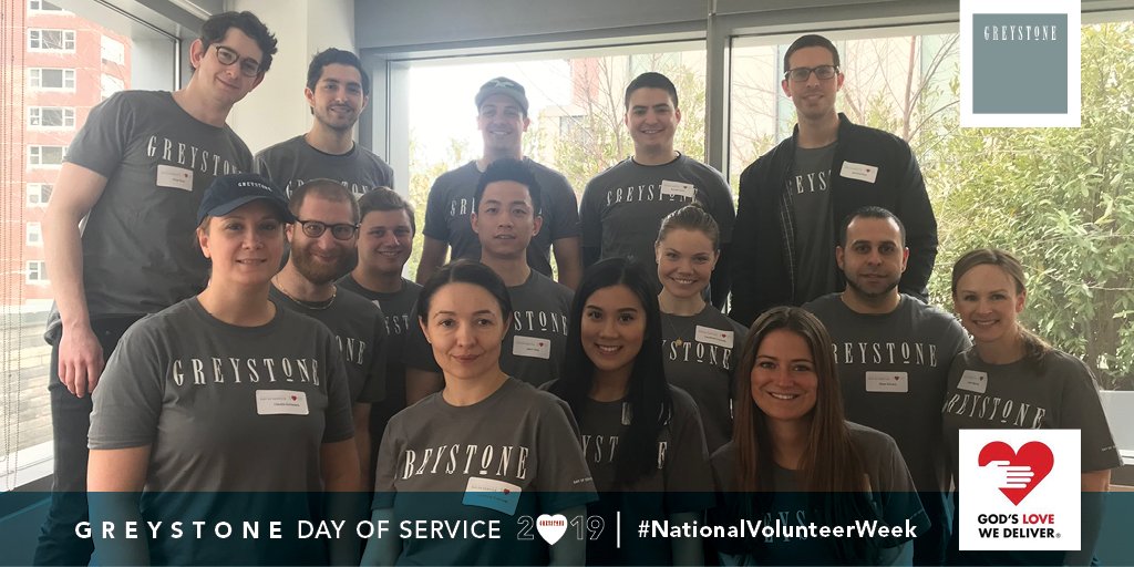 GreystoneCREF's tweet image. Day 4/5 of #NationalVolunteerWeek! Our employees have been hard at work at God's Love We Deliver this week, and other charities across the country, giving back and helping others! #GreystoneCares