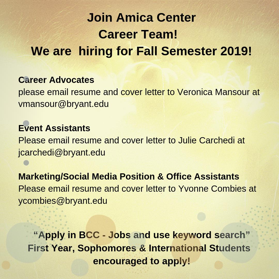 We're hiring! Work right here in the Amica Center! Apply now!