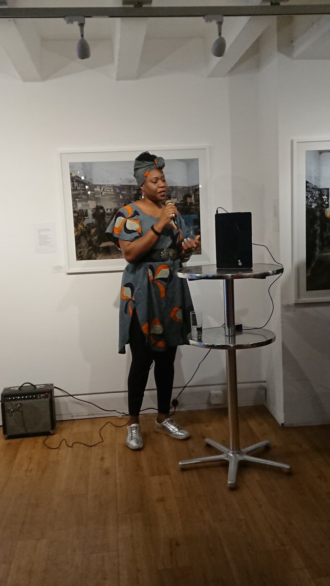 The amazing @lyricl performing her poems, which accompany each of #karlschoemaker's photographs, in spoken word #movingassembly #freedomofexpression #southafrica #london #artseducation