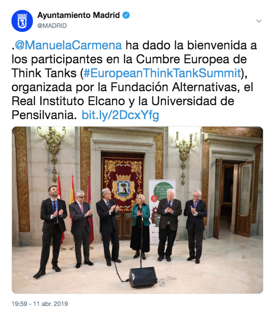 No hay mujeres pensantes en Europa, por lo que se ve en esta foto...

¿No os da un poco de vergüenza que esta sea la representación de la #EuropeanThinkTankSummit, <a href="/funalternativas/">Fundación Alternativas</a> <a href="/rielcano/">Real Instituto Elcano</a> <a href="/TTCSP/">TTCSP</a> <a href="/DiegoLGarrido/">Diego López Garrido</a>? #AllMalePanel