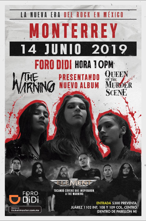 ealderet's tweet photo. @TheWarningBand2 en @ForoDiDi presenta su nuevo álbum "Queen Of The Murder Scene", este 14 de Junio, 9pm.
No se pueden perder la oportunidad de escuchar en vivo a esta increíble banda!🤘🏻
Banda invitada: Element

Adquiere tus boletos en línea y en taquilla: https://t.co/uFJ9YZtZzB https://t.co/jWHcpQsCbh