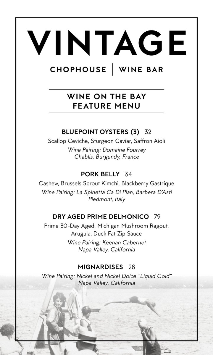 innatbayharbor's tweet photo. Introducing the Wine on the Bay Features at Vintage! Enjoy this specially-crafted wine pairing menu May 10-12, throughout our weekend of events for wine lovers! #winepairing #specialtymenu https://t.co/mmluieXVvQ