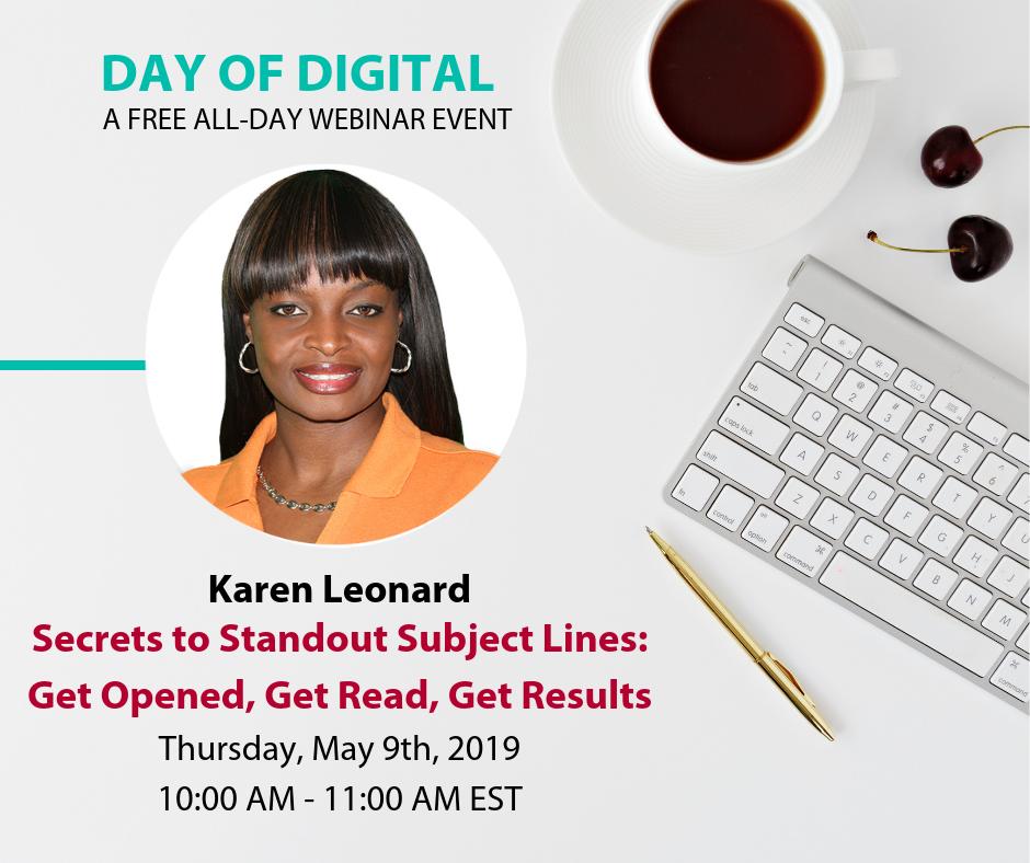 lorraineball's tweet photo. Join Karen of @igvinc to learn some great new strategies to craft more compelling and interesting subject lines for your emails that will help your messages stand out and reach your marketing goals! #EmailMarketing #DayofDigital #SmallBusinessWeek https://t.co/ZVnTpLRS3C