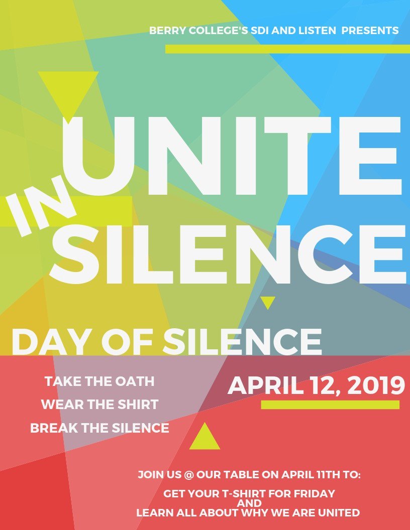 Join us tomorrow in Berry's first Day of Silence. It is great opportunity to raise awareness about the harassment and troubles still faced in the LGBTQ community. Let your friends and family know and help to support the cause. #berrysdi