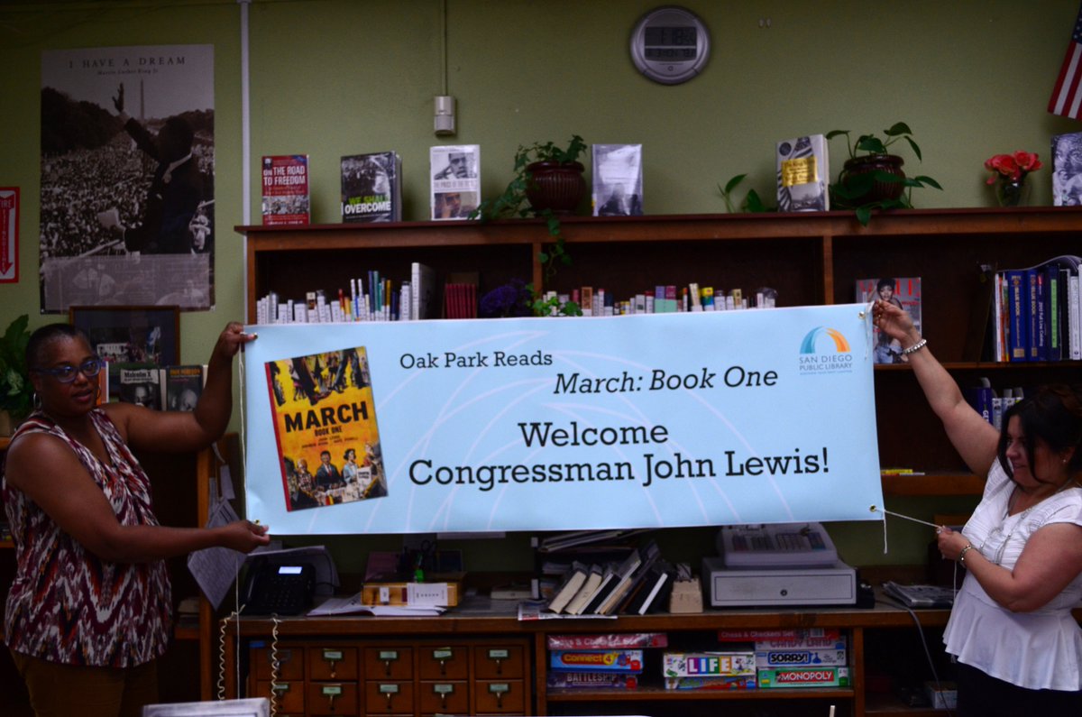 SDPublicLibrary's tweet photo. You never know if you don't ask! Shoutout to Friends Member Claudia Thompson for writing directly to Congressman John Lewis's office. The response? He sent himself down to #OakParkLibrary! 🖊️📨👍 #Friendstop40 #MySDPL https://t.co/ddjDwp0lUq