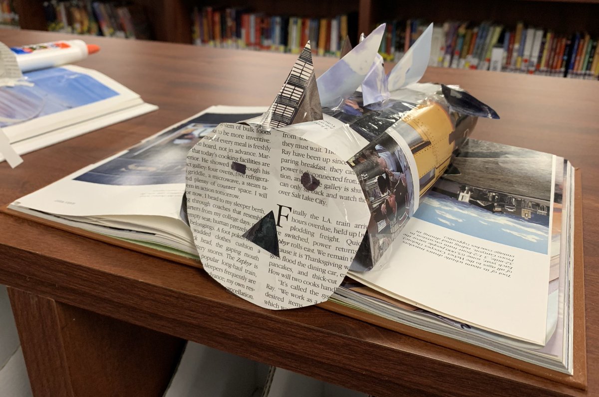 mrsCooperWHE's tweet photo. #GrimesU made some pretty amazing book art today in the LMC! #recycle #ArtInTheLMC #LifeintheLSELMC @HumbleISD_LSE #LeopardSpotting #TheHumbleLibrarian @shgrimes4 https://t.co/yhIE5Mqmlo