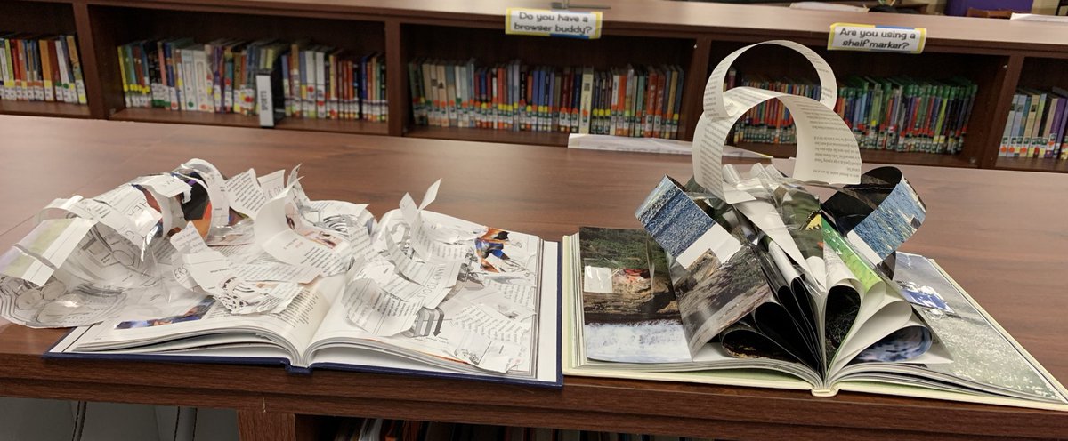 mrsCooperWHE's tweet photo. #GrimesU made some pretty amazing book art today in the LMC! #recycle #ArtInTheLMC #LifeintheLSELMC @HumbleISD_LSE #LeopardSpotting #TheHumbleLibrarian @shgrimes4 https://t.co/yhIE5Mqmlo
