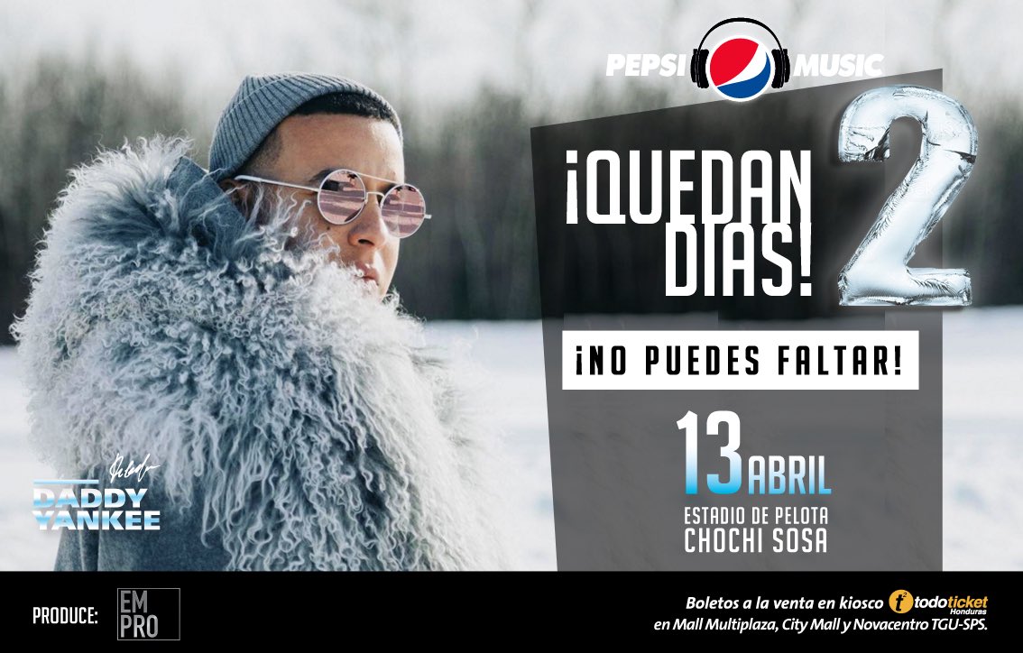 emprohn's tweet photo. !Deja los sentimientos y andate al concierto! ESTAMOS A SOLO 2 DÍAS!!! 😎 Daddy Yankee te espera este 13 de abril en el evento más esperado  #girarefrescante2019 #pepsi #emprohn https://t.co/L0XsbukGbP