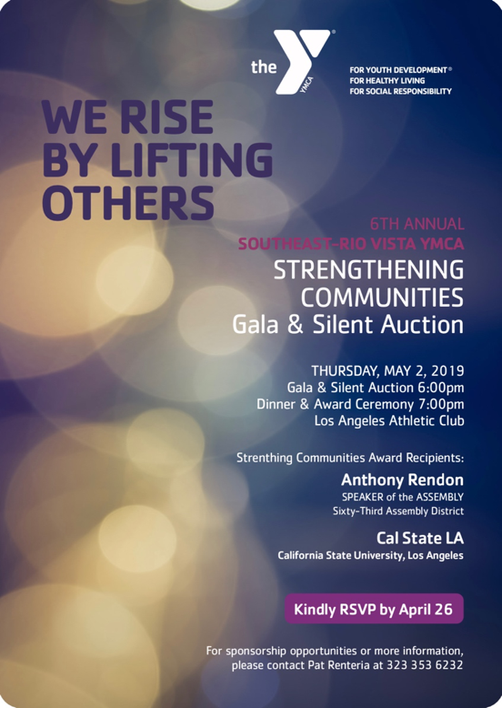 AchieveLA's tweet photo. Congratulations to @Rendon63rd and @calstatela for receiving this year’s Strengthening Communities Award! 😁👏

On behalf of our partner, Southeast-Rio Vista YMCA, recognition will take place at their 6th Annual Strengthening Communities Gala. 

#WeAreLA | #AchieveLA https://t.co/pDcldk9cN9