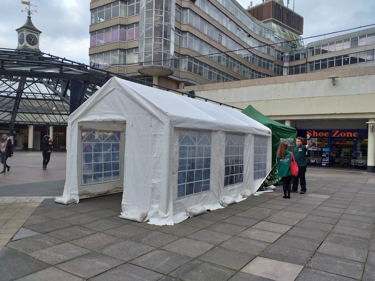 BudgetMarquees's tweet photo. First job of the season. A small 6m x 3m marquee in Anglia Square, Norwich for Safari Square. A fun family day with safari trail, balloon modelling, bouncy castle, animal face painting and Bert's Amazing Creatures.

We can accommodate hard ground as you can see. https://t.co/Aj0xsuffuX