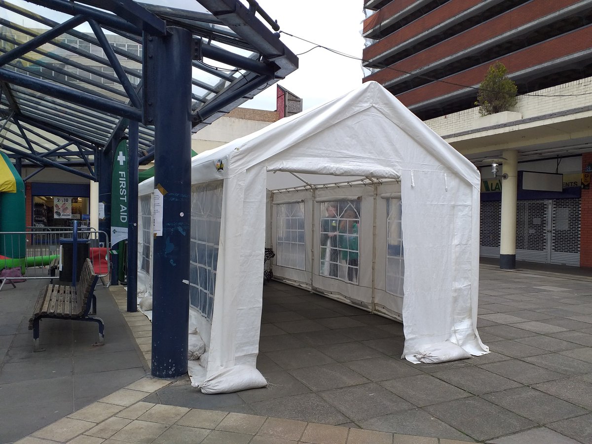BudgetMarquees's tweet photo. First job of the season. A small 6m x 3m marquee in Anglia Square, Norwich for Safari Square. A fun family day with safari trail, balloon modelling, bouncy castle, animal face painting and Bert's Amazing Creatures.

We can accommodate hard ground as you can see. https://t.co/Aj0xsuffuX