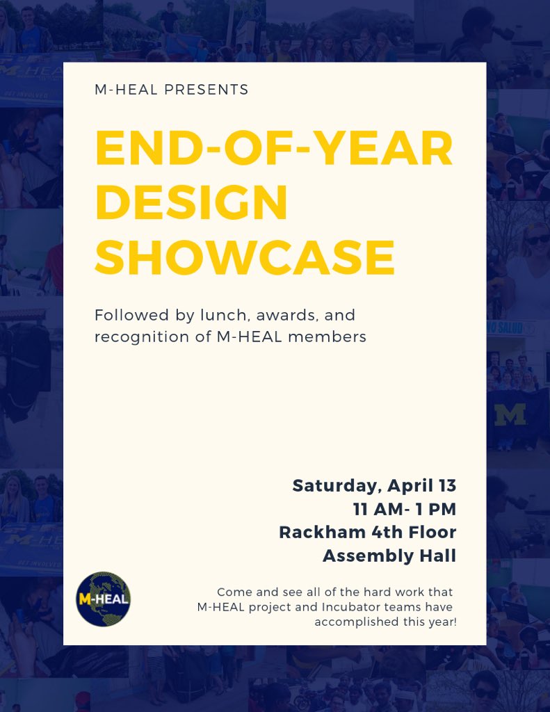 TWO DAYS until M-HEAL’s End-of-the-Year Design Showcase‼️ Come on down to Rackham on Saturday from 11-1 for some posters, awards, &amp; a taco bar! 🌮