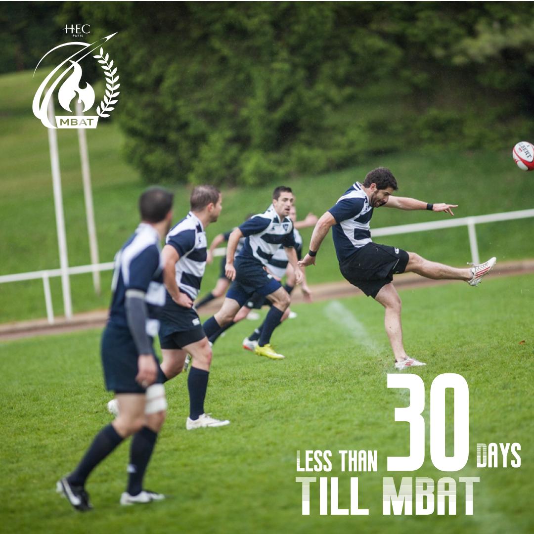 HECMBAT's tweet photo. With less than 30 days till MBAT kicks off, it's time to ask the all important question: ARE YOU READY? Get set for 3 days of partying, networking with MBAs from all over the world, and competing in the biggest sports tournament in Europe! #GetMBATOnBoard #MBAT2019 #HECParis https://t.co/wUdkjcWjNl