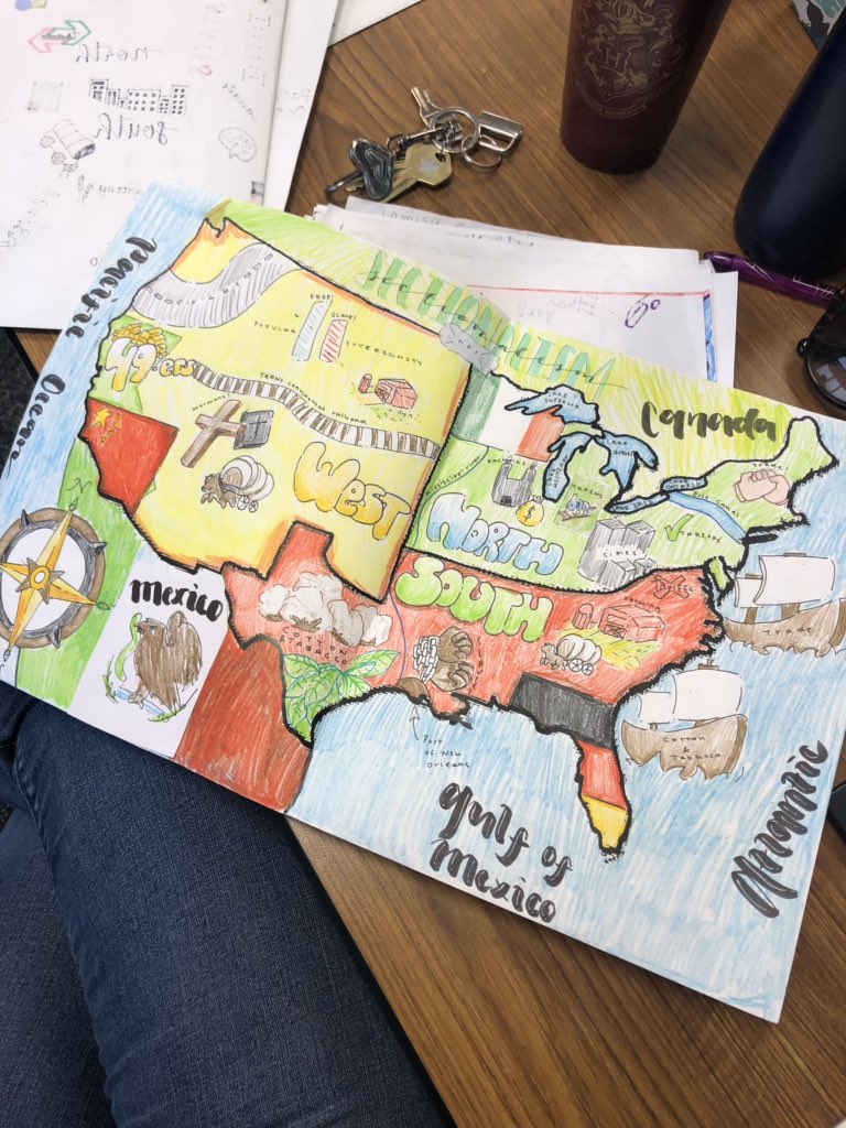 The creativity of my students really blows me away sometimes.  Students were tasked with creating a visual map showcasing sectionalism.  These ss went above and beyond!  I think I need to have these framed.  💕💕 #socialstudies #8thgrade #SLJHpride @KISDSocStudies