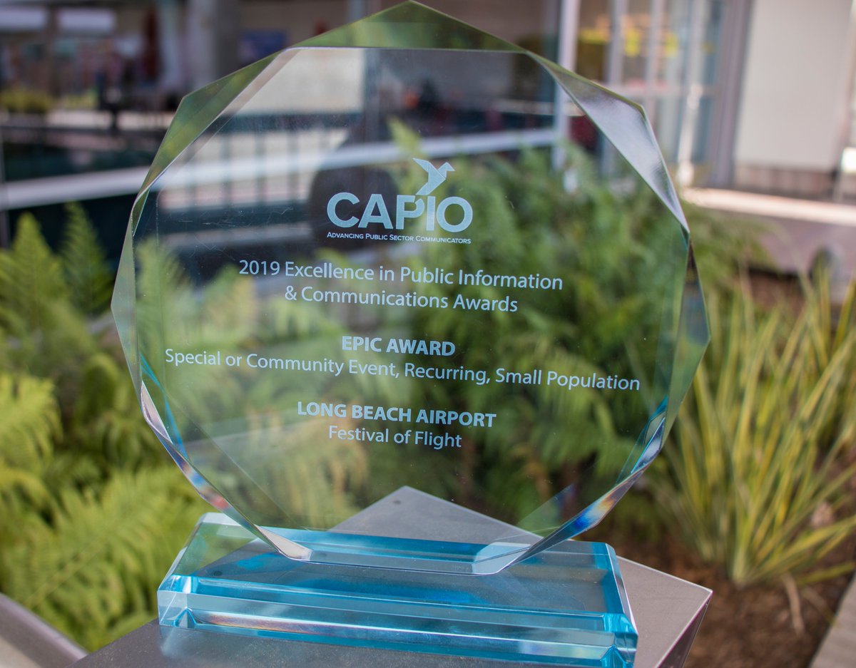 LGBAirport's tweet photo. LGB is proud to be honored with an EPIC Award in the Recurring Special Events category from the California Association for Public Information Officials for our Festival of Flight. Thank you to everyone who continues to make this a memorable event each and every year! #CAPIO2019 https://t.co/iybZ7S8u2L