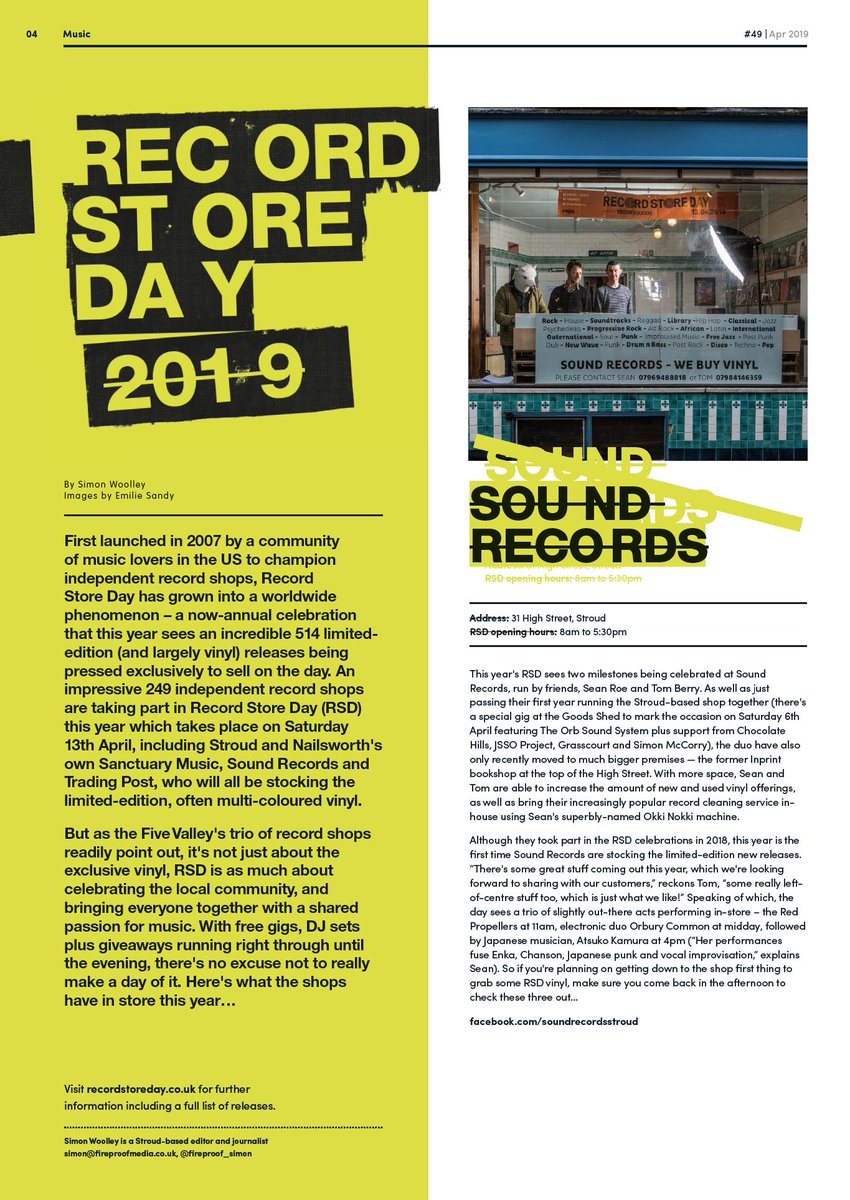 GoodOnPaper_'s tweet photo. In this month's issue-> The return of @recordstoreday in #stroud ft. @SoundRecordsGL5 @TradingPostRecs and @SanctuaryMusic2 ! Words by @simon_woolley Images by @emilie_sandy https://t.co/LRtHxwLfJo