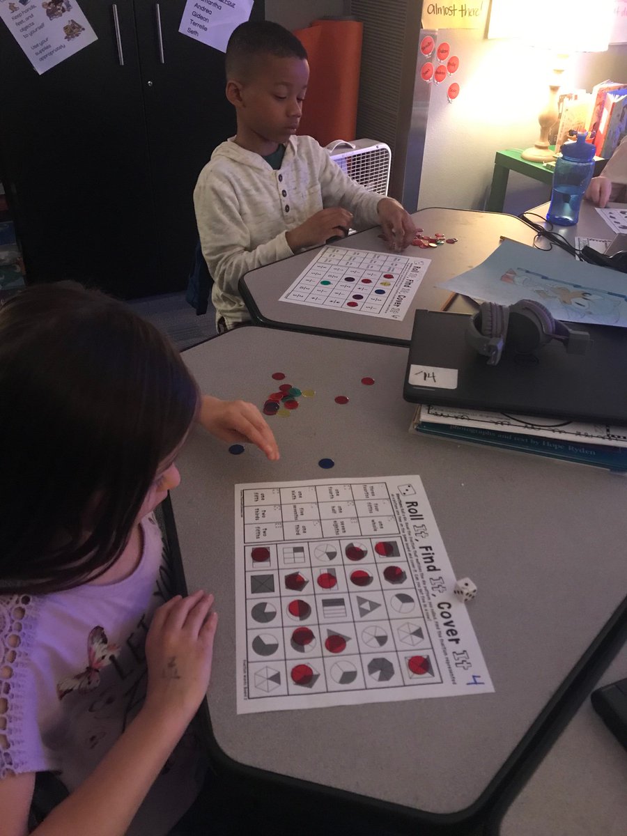 LJohnsonTeacher's tweet image. Fractions! Roll it, Find it, Cover it! #3tepride #mathgames #fractionfun #weR2ndgrade @3TrailsTigers #isdstrong