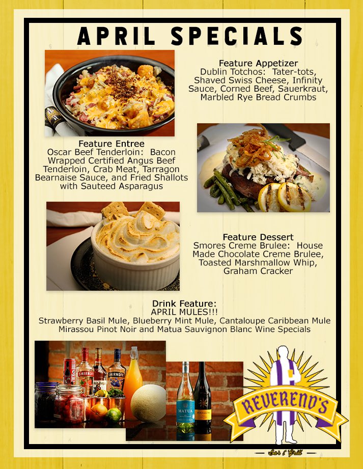 RevsBarAndGrill's tweet photo. Check out our awesome food and drink features for April! https://t.co/3n54rFQb9L