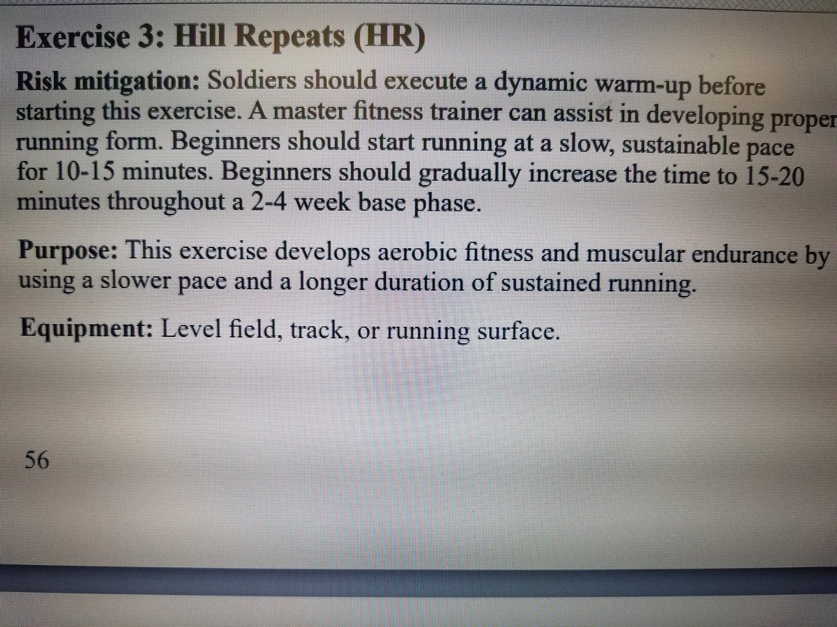 Apparently in the #Army we perform hill repeats on a level track. The recommended exercises to prepare for the #ACFT are not well thought out.
<a href="/USArmy_CALL/">Center for Army Lessons Learned</a> <a href="/TRADOC/">U.S. Army TRADOC</a>