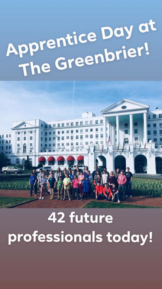 apprenticeday's tweet photo. A beautiful day for an apprentice day @The_Greenbrier. We had 42 future professionals, ages 6-18. from all over West Virginia and Virginia to explore career opportunities in one of 7 different industries! We thank @reginamariegTV w/ @WVNS59News for featuring this special event! https://t.co/3PGc1Wz9On