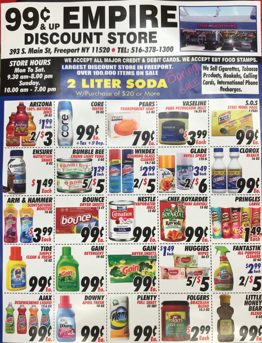 99cEmpire's tweet photo. SPRING IS HERE
DON'T MISS OUT ON OUR SPRING SALE #sale #discounteditems #freesoda #greatdeals https://t.co/D9gY7TwVkY