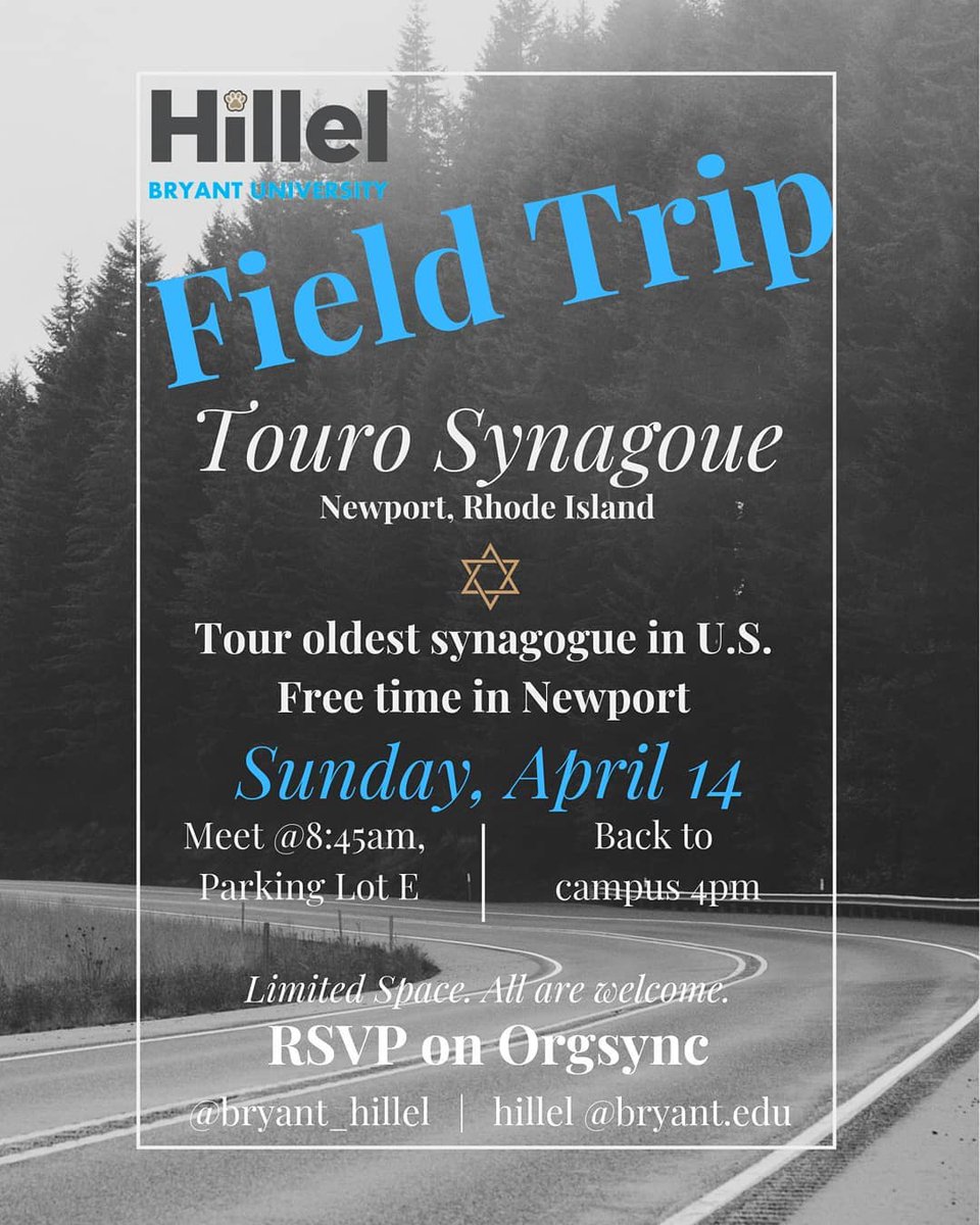 📣🎊ANNOUNCEMENT!!!🎉📣
There is still space on the bus. 
Join Bryant Hillel SUNDAY for a tour of the oldest Synagogue in the country and some free time in Newport.
RSVP on orgsync. All are welcome!
#touroftouro #oldsynagogue #newport #hillelfamily
