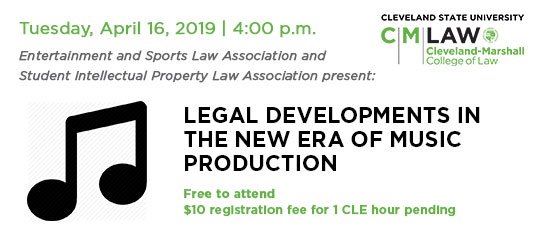 Learn about legal developments in the field of music production from experts, including James Ginsberg, Paul Faberman, <a href="/JimBrickman/">Jim Brickman</a>, Patrice Michaels and <a href="/kellogglaw/">John Kellogg</a> on April 16 at 4 p.m. Don't miss this great event from @CMLawESLA2018 ⬇️ law.csuohio.edu/newsevents/eve…