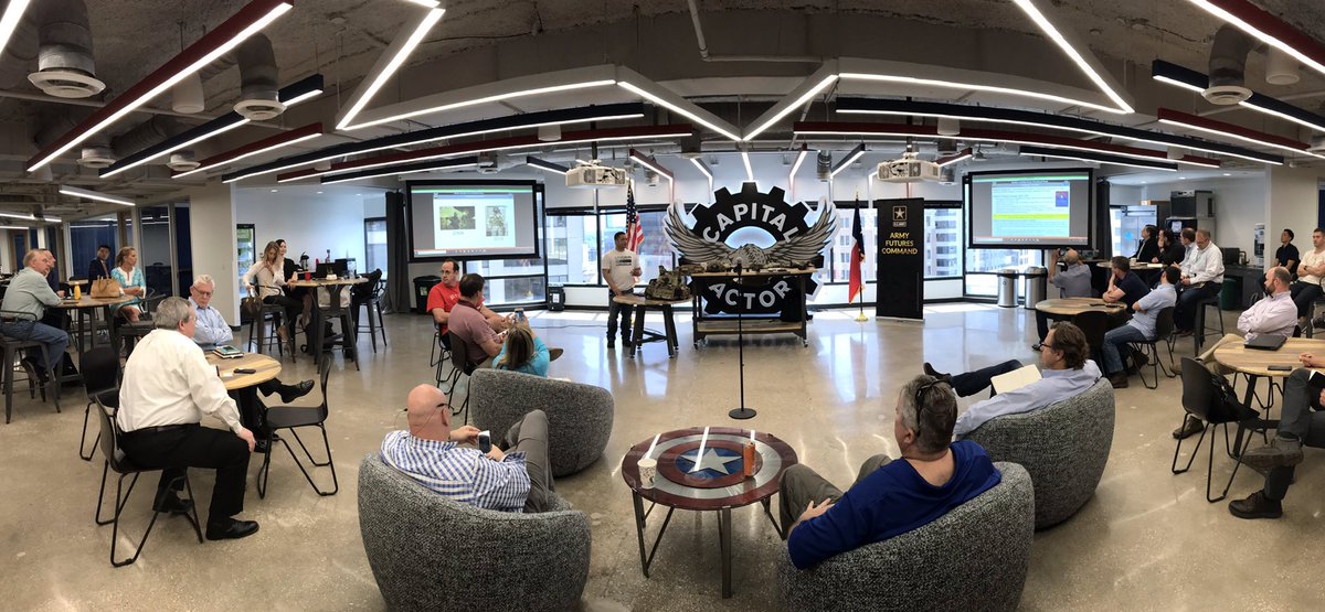 armyfutures's tweet image. Happening Now @CapitalFactory in Austin, Texas:

SFC William Roth is conducting a live demonstration of @USArmy  #FuturesCommand technology. Demos include enhanced night vision, new modular vest, enhanced ear buds, and more!