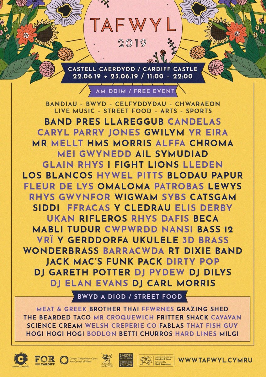 Haf braf o'n blaen... Mi fyddwn ni'n chwarae yn <a href="/Tafwyl/">Tafwyl</a> flwyddyn 'ma ynghyd a' r artistiaid campus sydd i'w gweld ar y lein-yp, isod! Edrych 'mlaen i'ch gweld yn y brif ddinas... ❤️💚