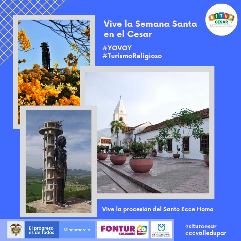 CCVALLEDUPAR's tweet photo. Aprovecha la #SemanaSanta para venir al Cesar! #Valledupar te espera, qué esperas para decir #YOVOY
#Cesar #SemanaSanta2019 #SITURCesar https://t.co/4H8o8zz4i3