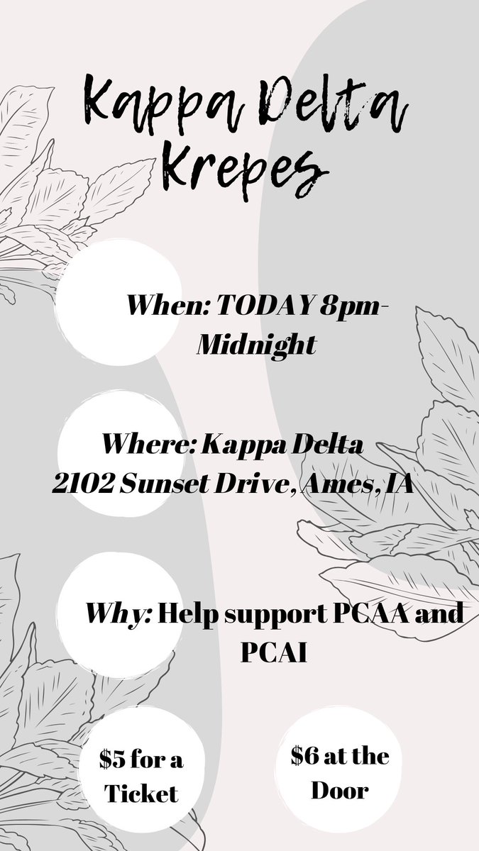iowastatekd's tweet photo. Don't forget to stop by 🆃🅾🅽🅸🅶🅷🆃 and eat a crepes with us to help raise money for #PCAA &amp; #PCAI https://t.co/r0EZiNMic5