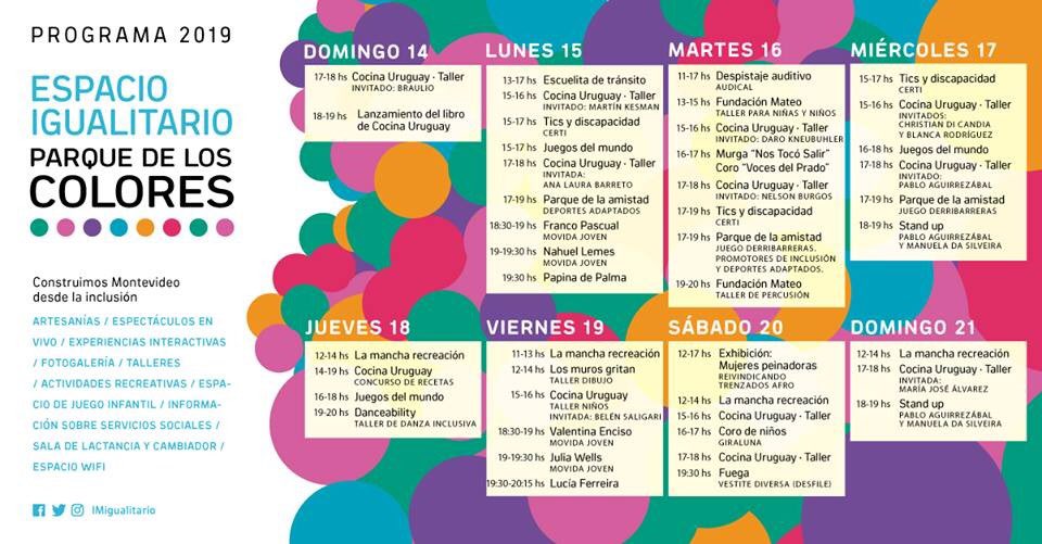 ¡Se viene una nueva edición de #EspacioIgualitario, te esperamos desde el 14 de abril en la #CriolladelPrado!
¡Mirá la agenda del Parque de los Colores!
🙌
Informate en el evento 👉🏻 bit.ly/2KplwP8