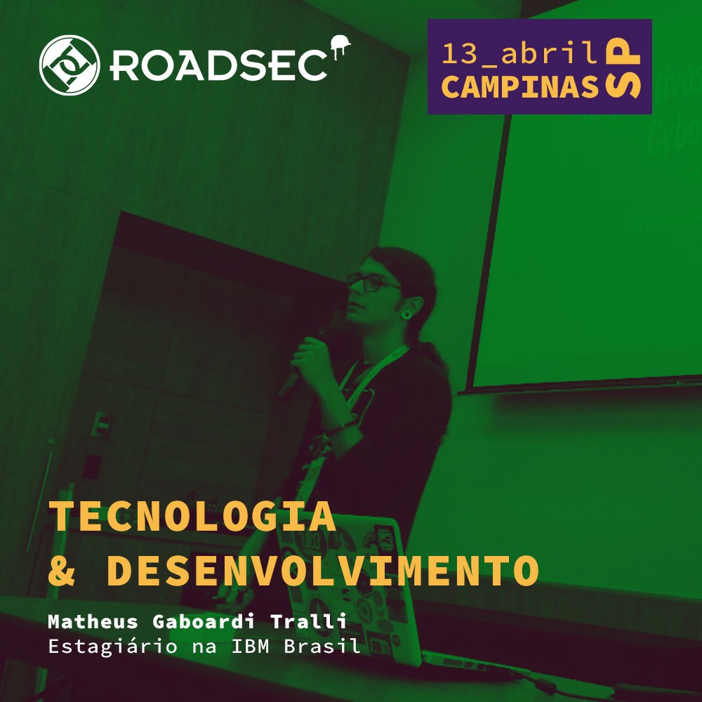 matheusgtralli's tweet photo. Esse sábado em Campinas!!
#roadsec2019 #roadsec https://t.co/xFgc4EzcXh