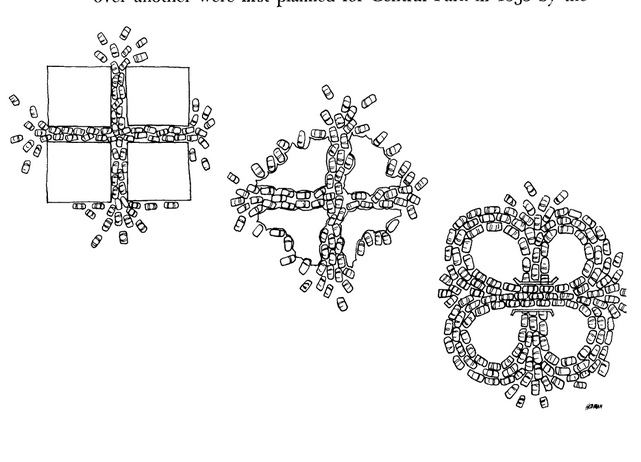Evolution of cars in urban spaces.

1. We all need to be able to drive to the center of the city!
2. Let's widen streets &amp; build parking so we can make that happen.
3. Wait! Where did the city go? And why are we driving in circles?

From Schneider's Autokind vs. Mankind (1971)