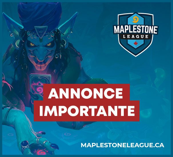 Maplestone_HS's tweet photo. Annonce importante aujourd'hui ! Après réflexion et en vue de la méta qui s'installe, la Maplestone League sera jouée en LHS. Vous avez jusqu'à demain pour vous inscrire avec 3$ de rabais avec le code maplelove.

Pour s'inscrire: https://t.co/To6lLTeIzW https://t.co/JHDURqyhWT