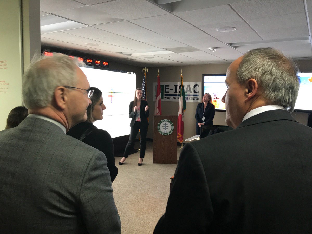 CEO Jim Robb (leaning on podium) and E-ISAC staff welcomed Canadian electricity industry executives to a tour of NERC’s E-ISAC and a discussion on the benefits of being an E-ISAC member and the criticality of information sharing for our interconnected grid eisac.com