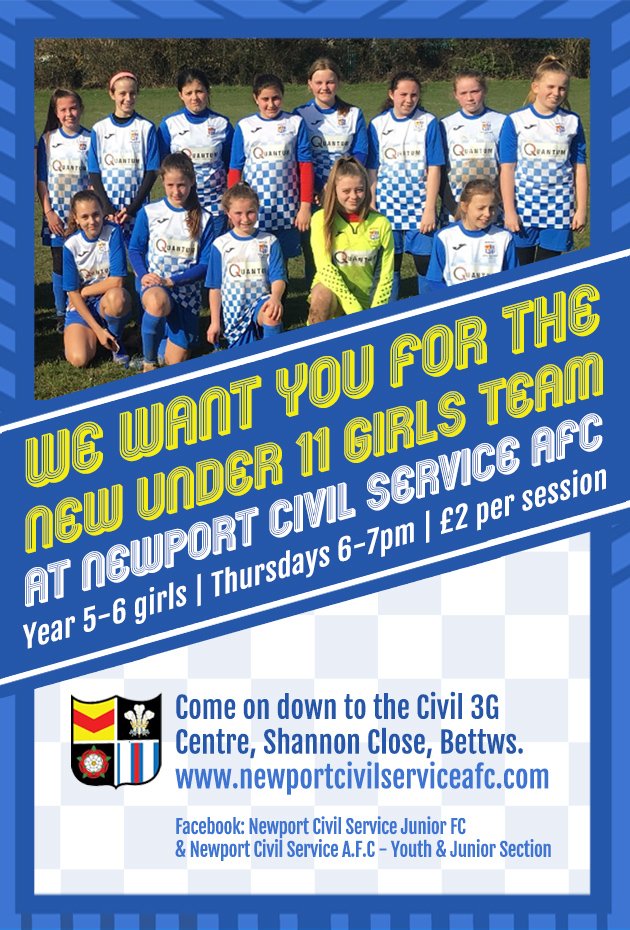CivilNewport's tweet photo. BRAND NEW U11 GIRLS TEAM LAUNCH
All information can be found on the attached poster - commencing Thursday 18th April 2019
For further information please contact the page or go to https://t.co/L1M6GqnZdv
If you know girls U11 interested, come Thursday's 6.00-7.00 PM https://t.co/Dcxk2XPHPY